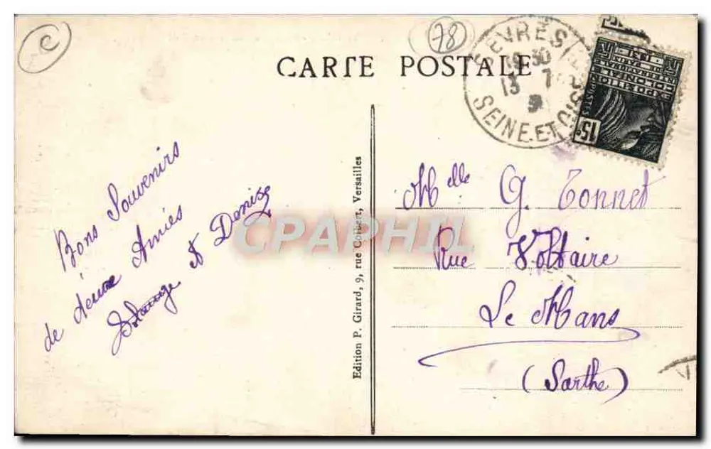 Versalhes - O Palácio - Fachada para o Parque - Edição P. Girard, Versalhes - Verso