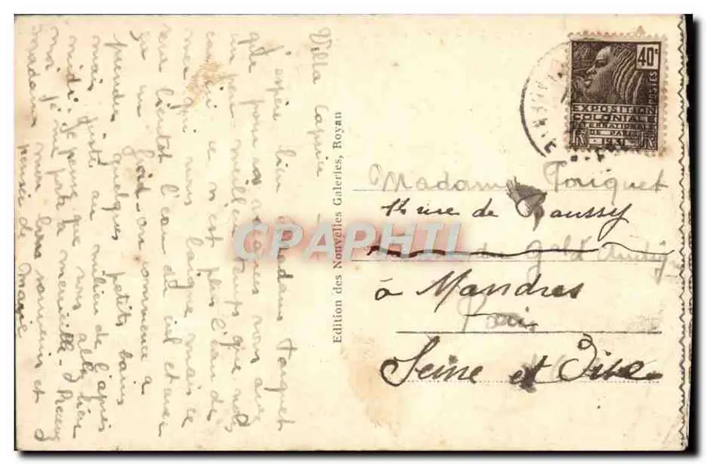 Royan - Foncillon à marée alta — Edição das Nouvelles Galeries, Royan - Verso