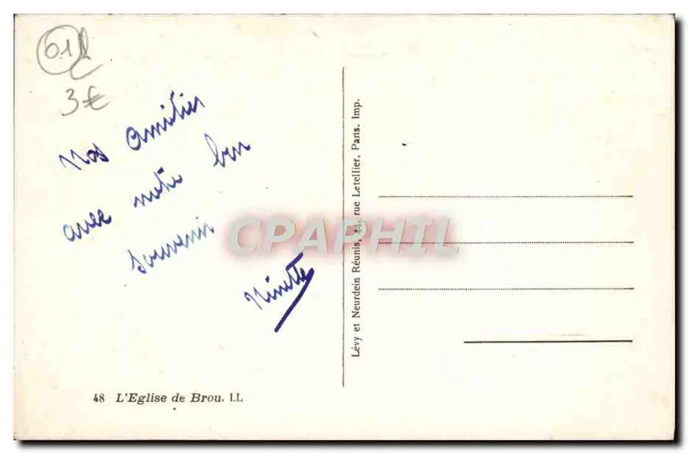 A Igreja de Brou — vista geral — Lévy e Neudain Réunis, Imp. Lett. Paris - Verso