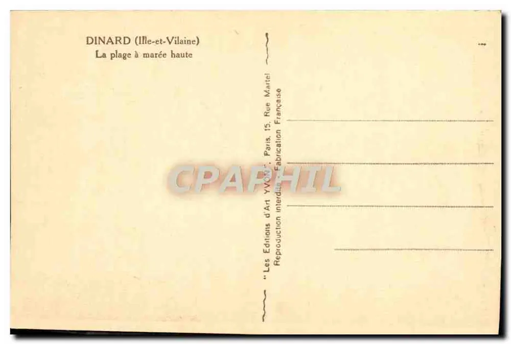 Dinard (Ille-et-Vilaine) — A praia com maré alta — Les Éditions d'Art Yvon, Paris - Verso