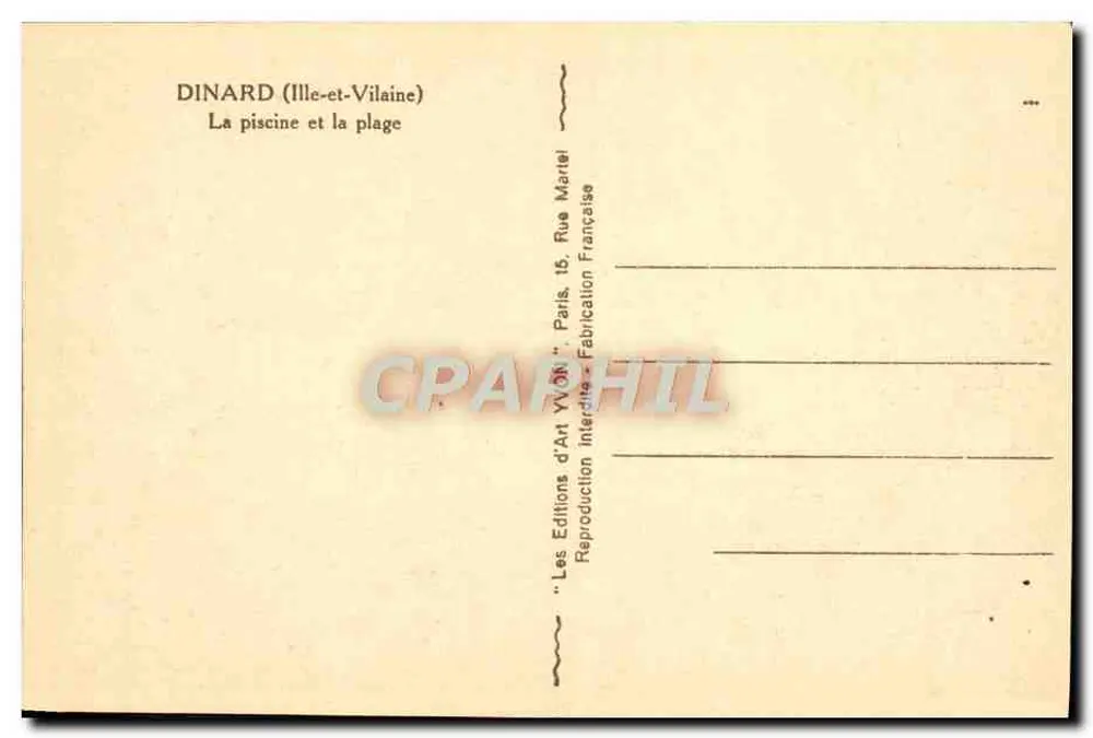 Dinard (Ille-et-Vilaine) — A piscina e a praia — Les Éditions d'Art Yvon, Paris - Verso