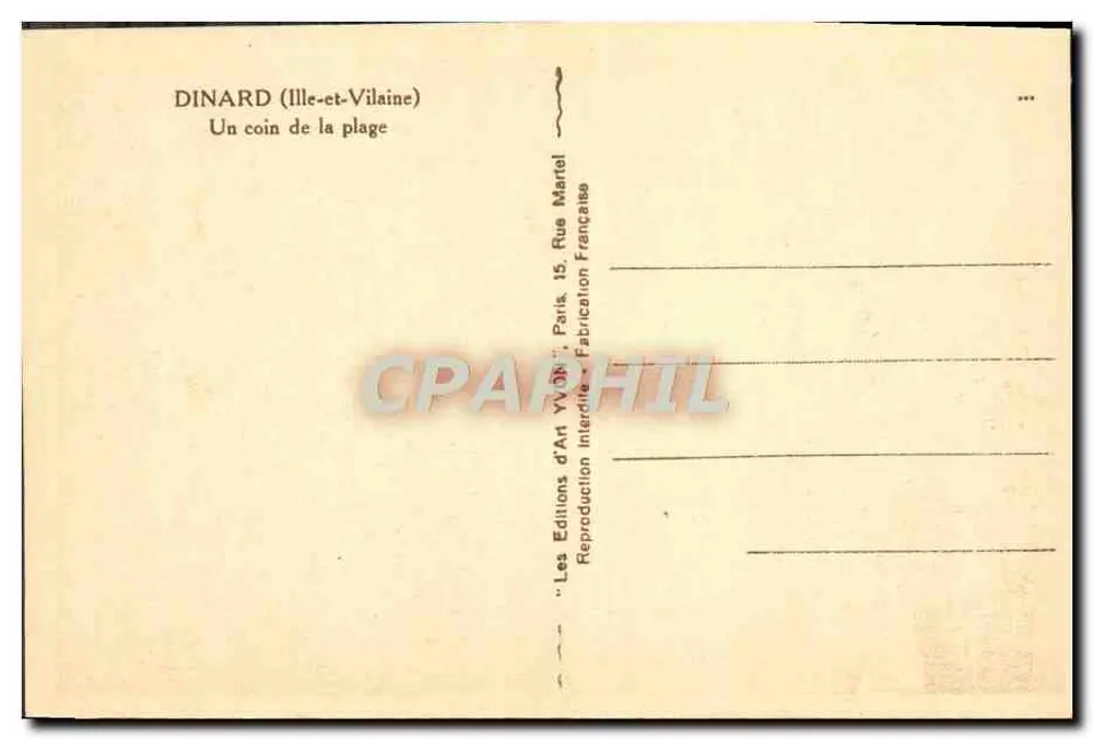 Dinard (Ille-et-Vilaine) — Um canto da praia — Les Éditions d'Art Yvon, Paris - Verso