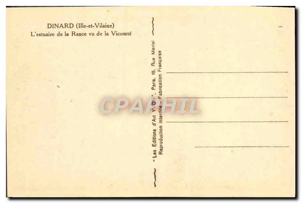 Dinard (Ille-et-Vilaine) — Ansicht des Estuariums der Rance von der Vicomté — Les Éditions d'Art Yvon, Paris - Rückseite