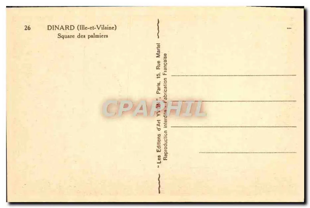 Dinard (Ille-et-Vilaine) — Praça dos Palmeiras — Les Editions d'Art Interdiale - Verso