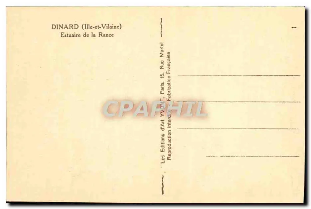 Dinard (Ille-et-Vilaine) — Estuário da Rance — Les Éditions d'Art YVON, Paris - Verso