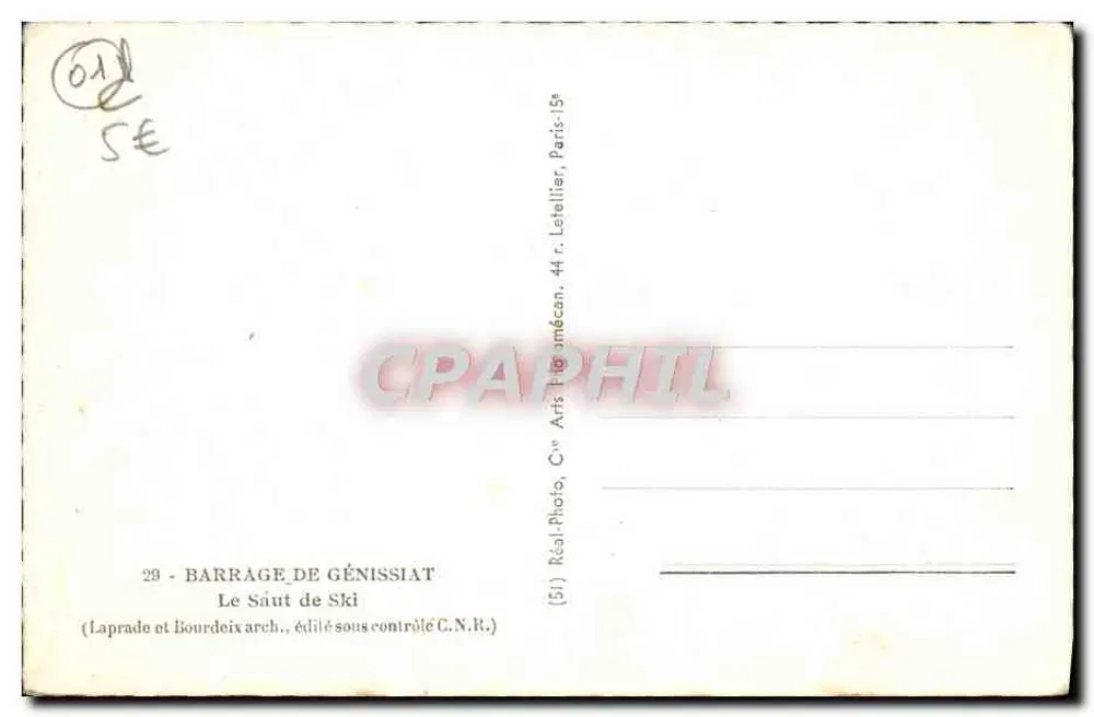 Barragem de Génissiat — O Salto de Esqui — editado por Laprade e Bourdeix, Paris - Verso