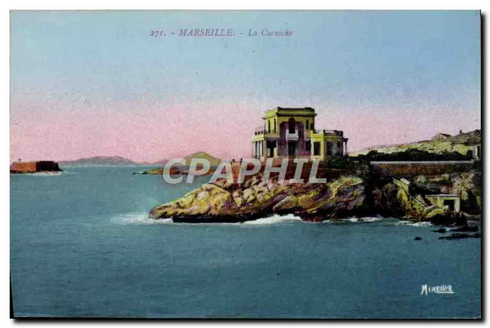 Marselha - A Corniche — vista da promenade e do farol — editor Mireille, n° 271 - Frente