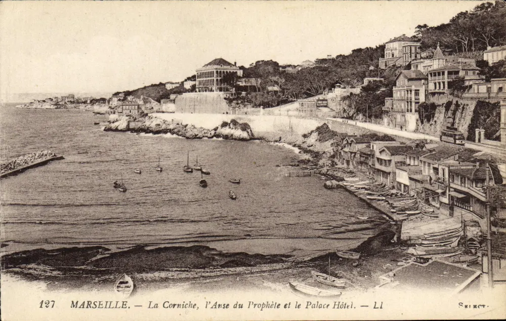 Marseille — La Corniche, l'Anse du Prophète und das Palace Hôtel — Serie 127, Verlag S. H. R. C. T. - Vorderseite