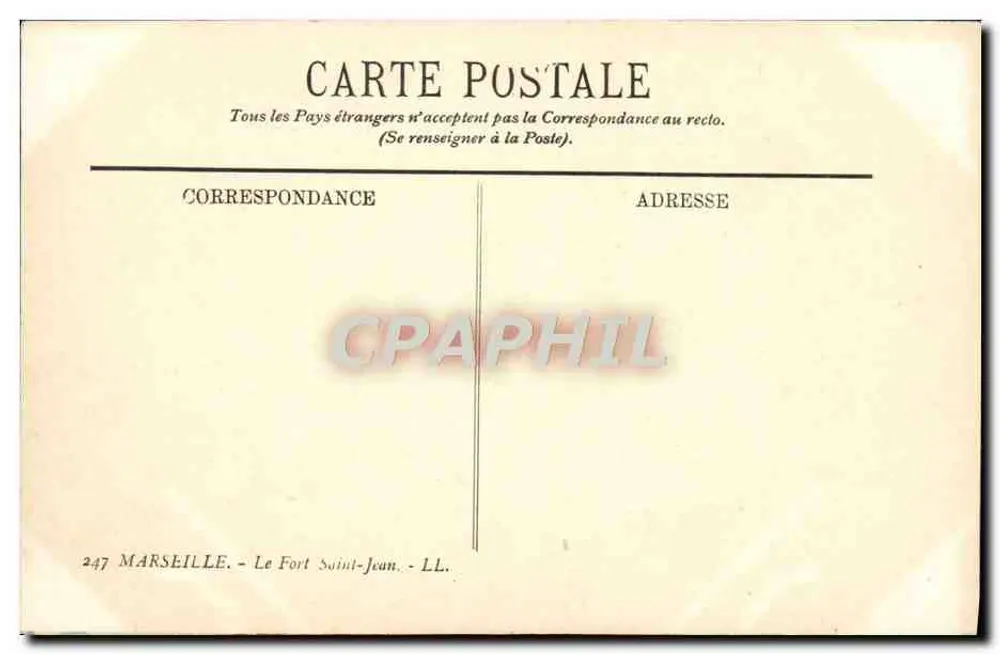Marseille — O Forte Saint-Jean — Editor LL, n° 247 - Verso