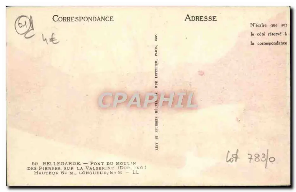 Brücke des Mühlen — Bellegarde — Verlag Lévy et Murbu, Paris - Rückseite