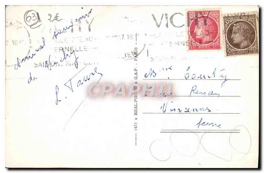 Vichy, Bord de l'Allier, Chalet de Canotage — LL, n°315 - Verso