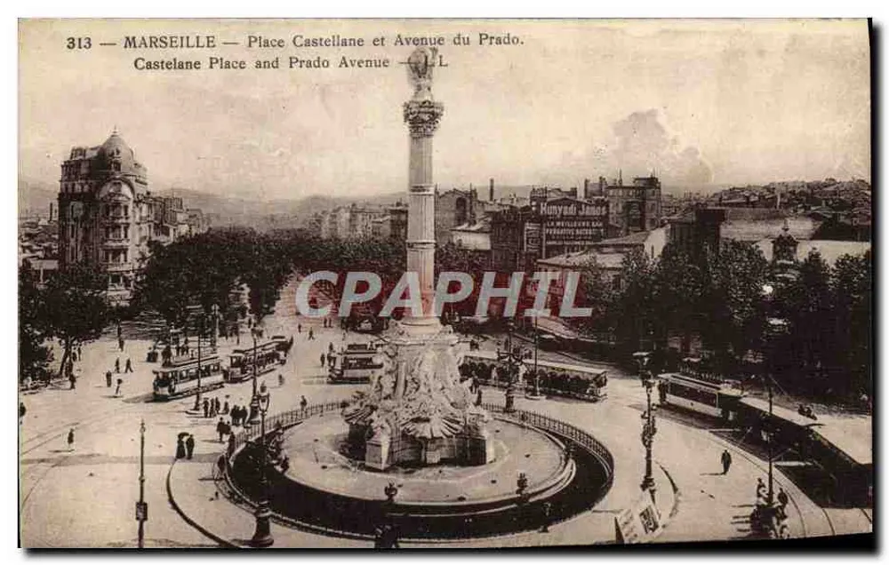 Marseille — Place Castellane und Avenue du Prado — Verlag Lévy et Neurdein, Nr. 313 - Vorderseite