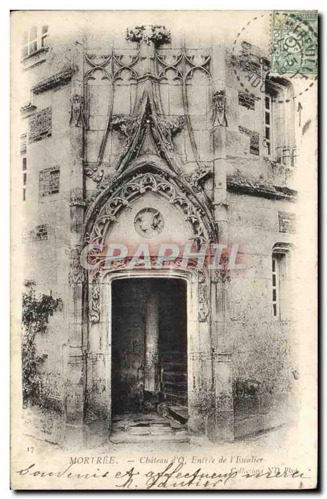 Mortrée — Zamek O., Wejście na schody — N. Dautier, Fot. - Awers