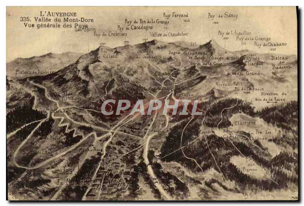 A Auvergne — Vale do Mont-Dore, vista geral dos Puys — n°335 - Frente
