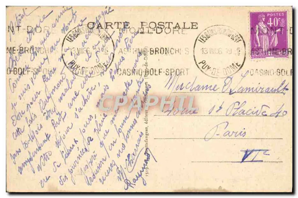 Vale do Inferno — A Auvergne — n°1519 - Verso