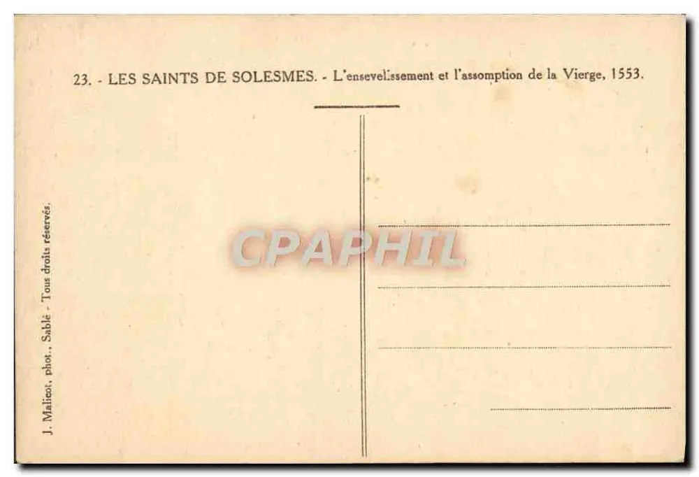 Die Heiligen von Solesmes — Die Beisetzung und Aufnahme der Jungfrau, 1553 — J. Malison, phot. Sable - Rückseite