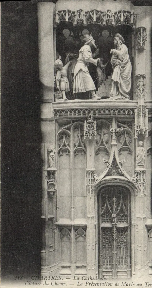 Chartres — Die Kathedrale. Chorwand — Die Weihe Mariens im Tempel - Vorderseite
