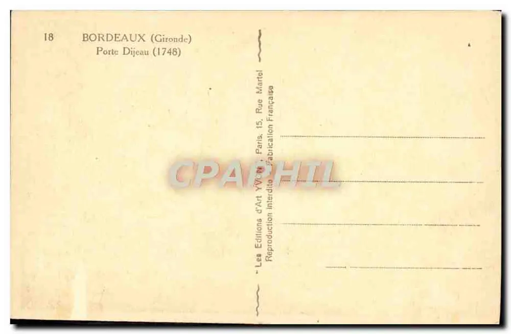 Porta Dijeau — Bordeaux (Gironde) — Les Éditions d'Art YV. - Paris - Verso