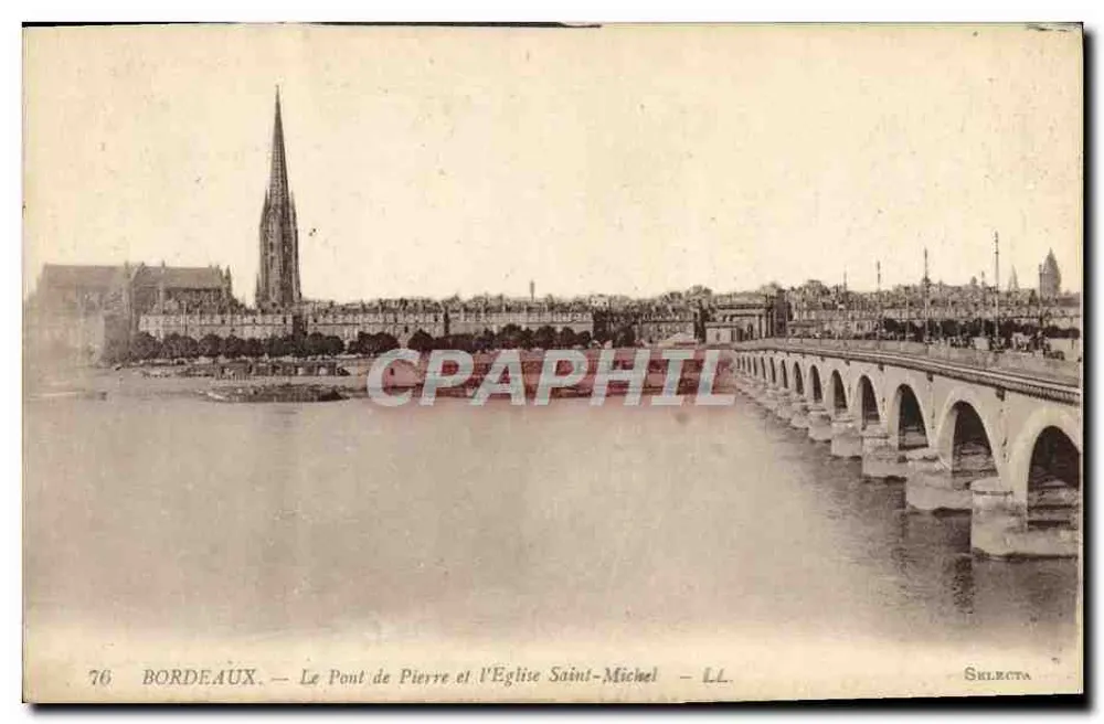Bordeaux — Der Pierre-Brücke und die Kirche Saint-Michel — Shilecta, Nr. 76 - Vorderseite