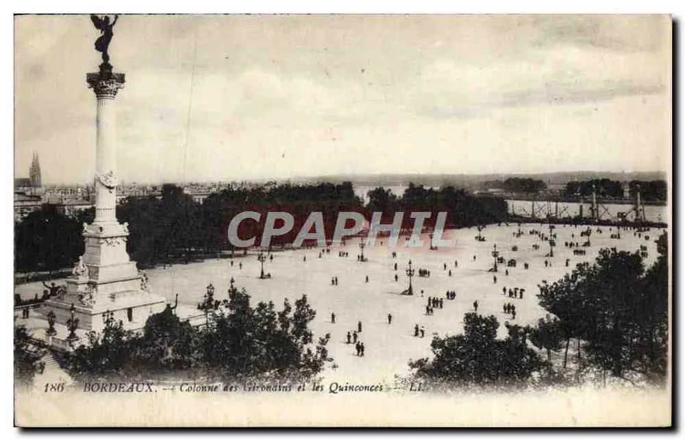 Bordeaux — Säule der Girondinen und die Quinconces — Verlag L.I. - Vorderseite