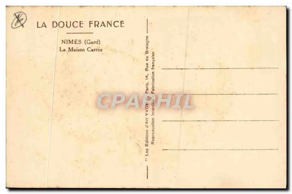 Nîmes — A Maison Carrée — Edições de Arte YVON, Paris - Verso