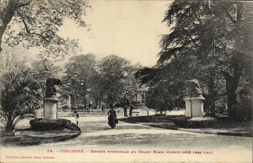Toulouse - Haupteingang des Grand Rond (Garten aus dem Jahr 1750) — Phototypie Labouche frères, Toulouse, n°29 - Vorderseite