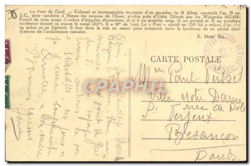 Der Pont du Gard — Ansicht flussaufwärts auf der rechten Seite des Gardon — Verlag M.A.R.T.E. n°17 - Rückseite