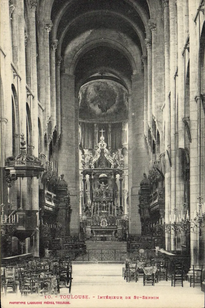 Interior de São Sernim — Toulouse — Fototipia Labouche Frères, Toulouse - Frente