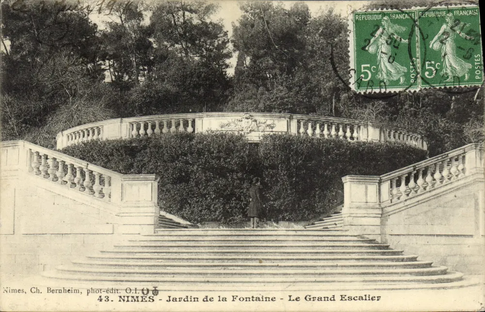 Nîmes - Jardin de la Fontaine - Le Grand Escalier — Ch. Bernheim, phot.-édit. O.I. — n° 43 - Vorderseite
