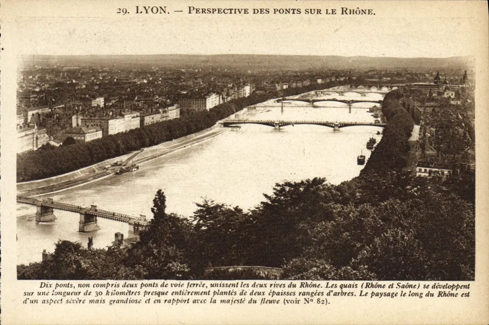 LYON — Perspectiva dos pontes sobre o Rio Ródano — X. Gautagny, editor, Lyon, Hugo-Hugo, n° 29 - Frente