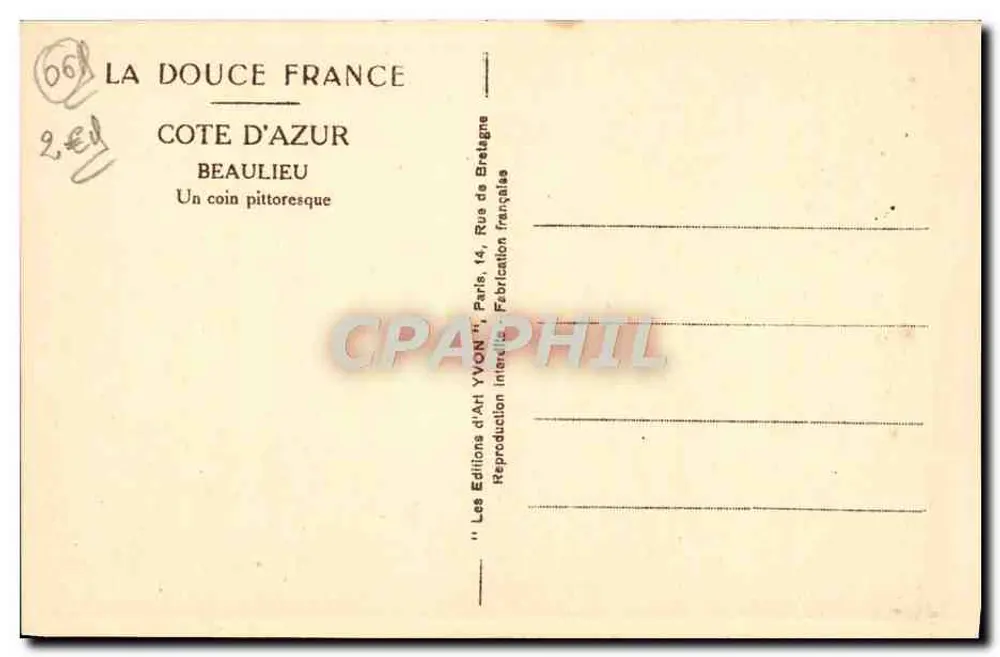 Côte d'Azur — Beaulieu — Edições d'Art Yvon - Verso