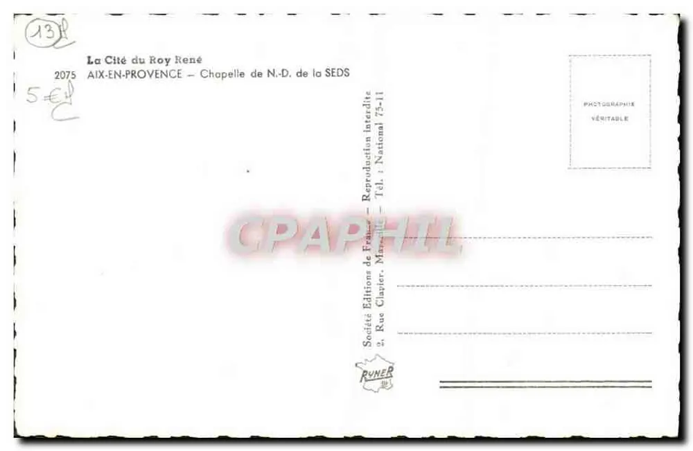 A Cidade do Rei René — Capela de N.-S. da SEDS — Éditions de France, Rue Clapier, Marselha - Verso