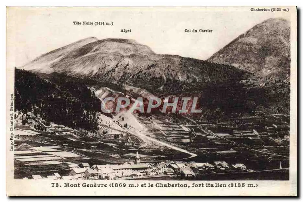 Mont Genève (1869 m.) und der Chaberton, italienischer Festung (3135 m.) — Panoramablick — Imp. Pap. Chauvard, Briançon, n°73 - Vorderseite
