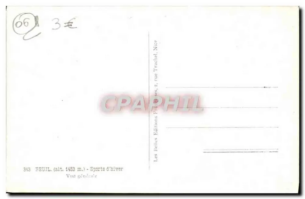 Beuil (alt. 1453 m.) — Vista general — Deportes invernales — Ediciones Fidèle, Niza - Reverso