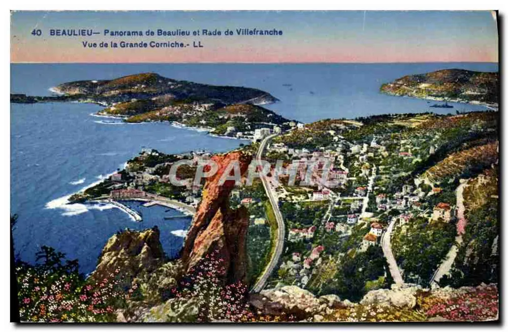 Beaulieu — Panorama von Beaulieu und Hafen von Villefranche, Ansicht der Grande Corniche — LL, n°40 - Vorderseite