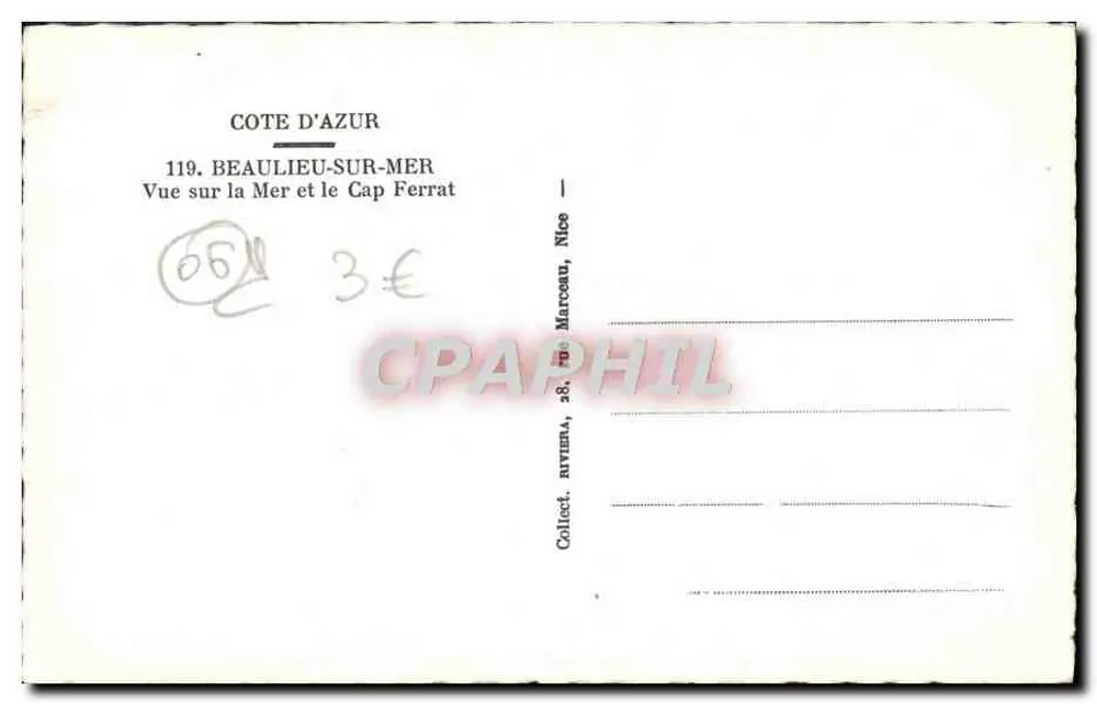 Beaulieu-sur-Mer — Aussicht auf das Meer und den Cap Ferrat — Collect. n°119, Nizza - Rückseite