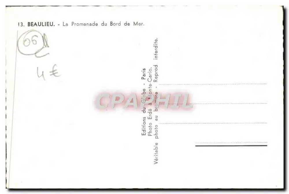 Beaulieu - Die Seepromenade — Éditions du Globe, Paris - Rückseite