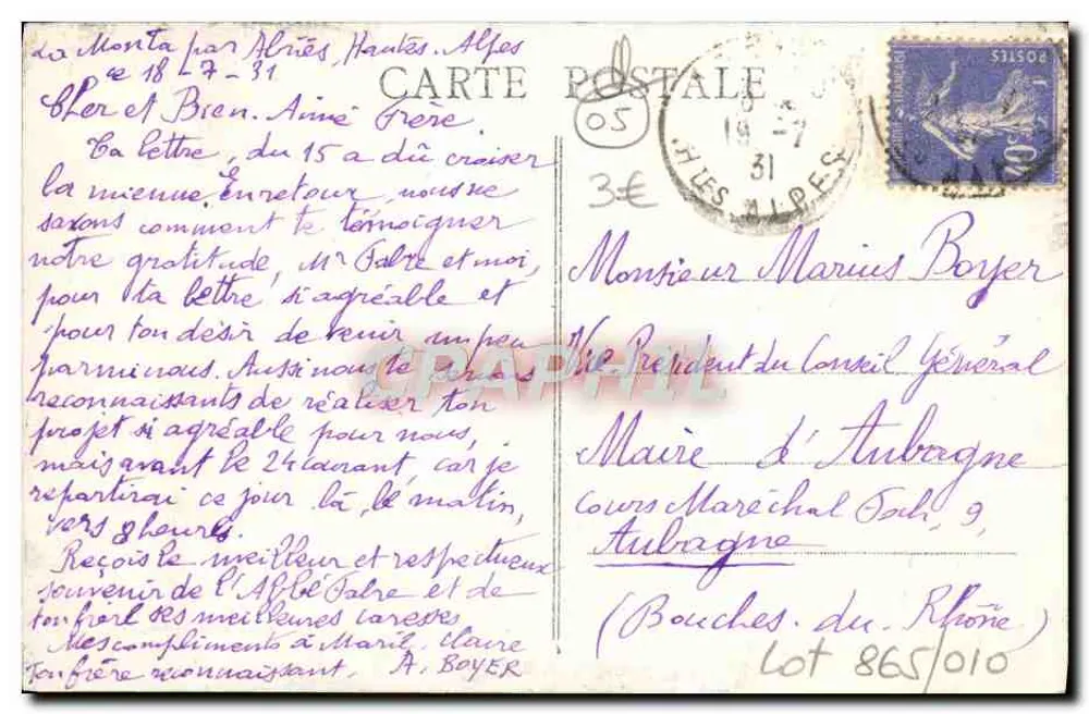 Die Alpen - Tal des Queyraç und der Bric-Bouchet (3003 m.) — Mille Joubert, Verlag, Gap - Rückseite