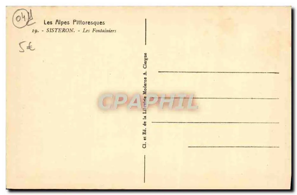 Les Fontainiers - Sisteron — As Alpes Pittorescas — Ed. da Literatura Moderna A. Clergue - Verso