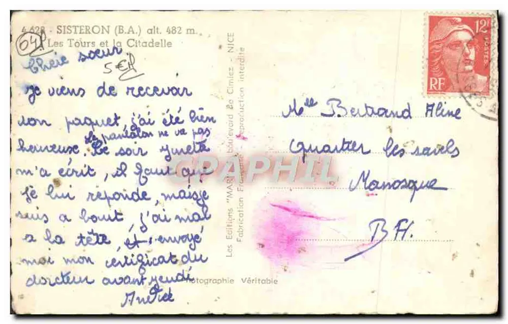 Sisteron (B.A.) — Die Türme und die Zitadelle — Editionen "MAR" — NICE - Rückseite