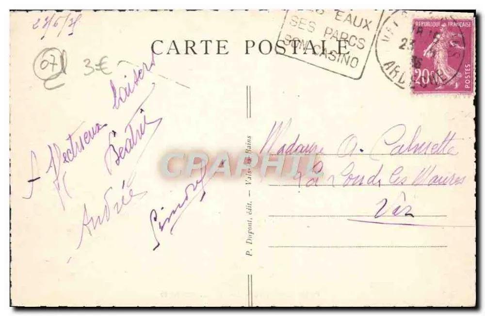 Vals-les-Bains — Fonte Intermittente — P. Dupont, editor - Verso