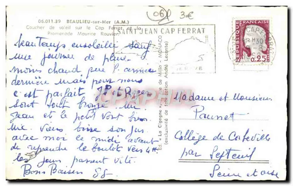 Sonnenuntergang über Cap Ferrat — Saint-Jean-Cap-Ferrat — Verlag La Cigogne de Millo - Rückseite
