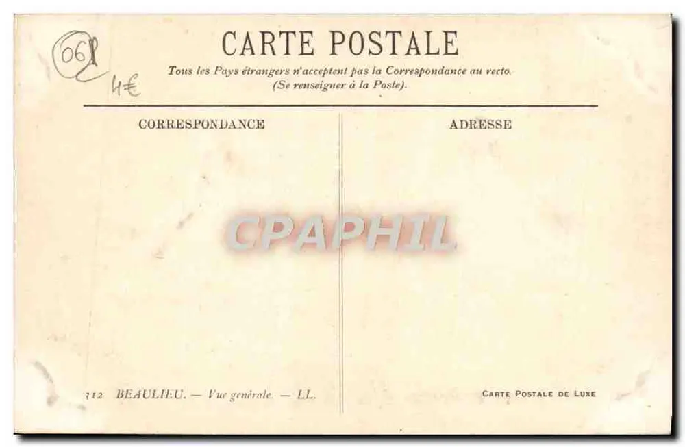 Beaulieu — Vista geral — Carte Postale de Luxe - Verso