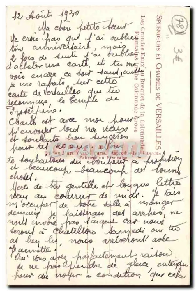 Der Säulen-Tempel in Versailles — Verlag Art Yvon, Paris — N° 11 - Rückseite
