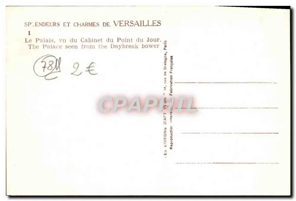 Schloss Versailles — von der Kabine Point du Jour aus gesehen — Éditions d'Art Interdites - Rückseite