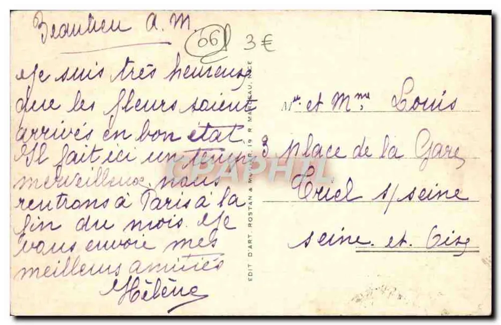 Beaulieu - O Porto. O Portinho — editor R. Madau, n° 1010 - Verso