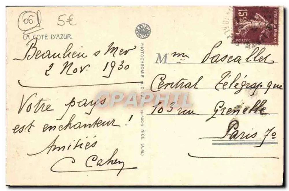 Beaulieu-sur-Mer — Vista Geral — Fotocromia A.D.L. Nice (A.M.) - Verso