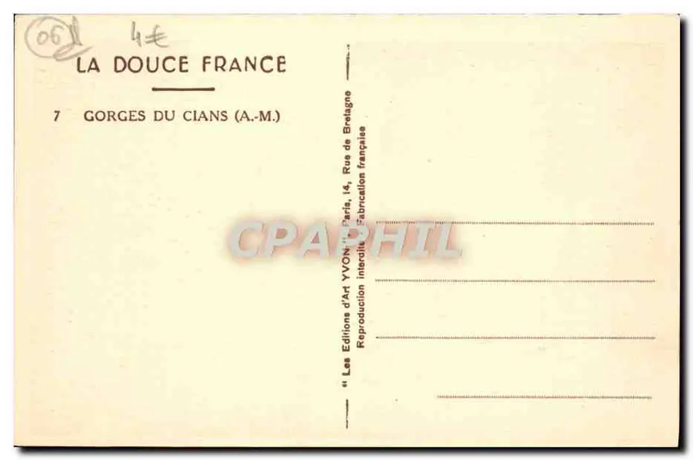 Gorges do Cians — A.M. — Les Éditions d'Art YVON, Paris - Verso