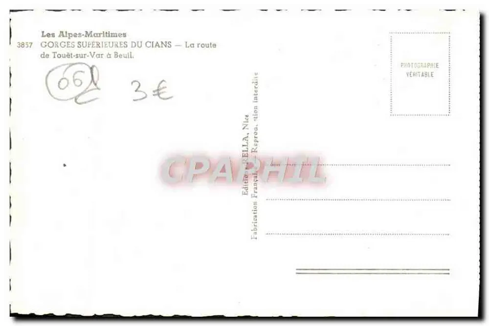 Oberen Schluchten des Cians — Die Straße von Touët-sur-Var nach Beuil — Edition Vella, Nice - Rückseite