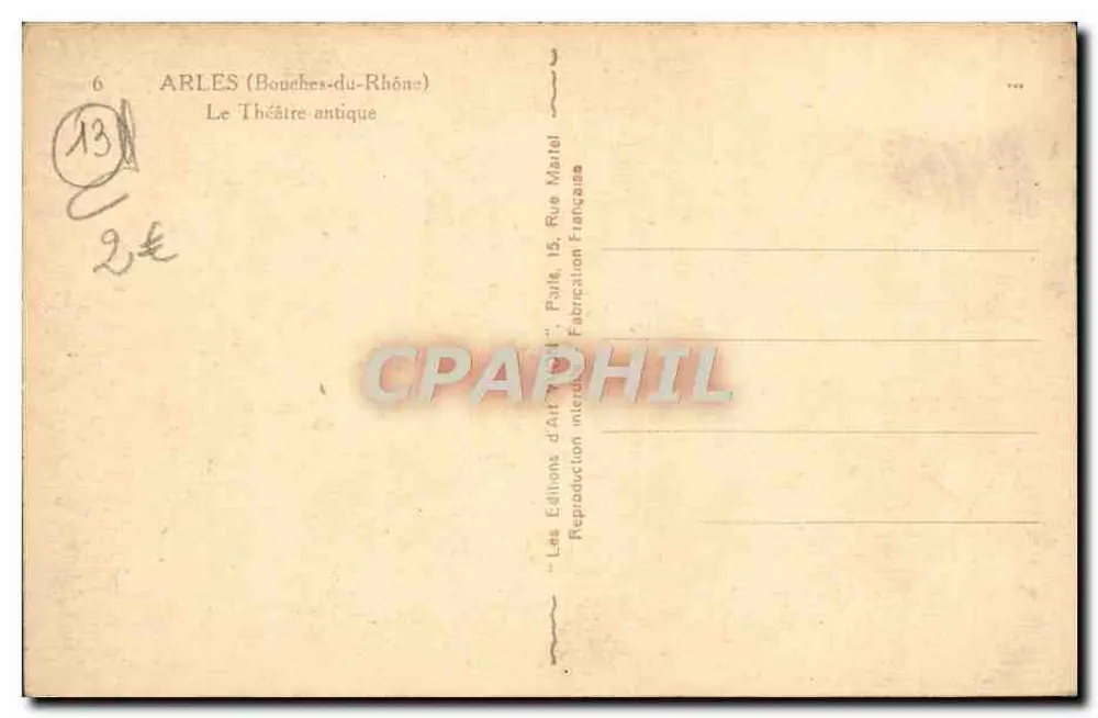 Arles (Bouches-du-Rhône) — O Teatro Antigo — Les Éditions d'Art, Paris - Verso